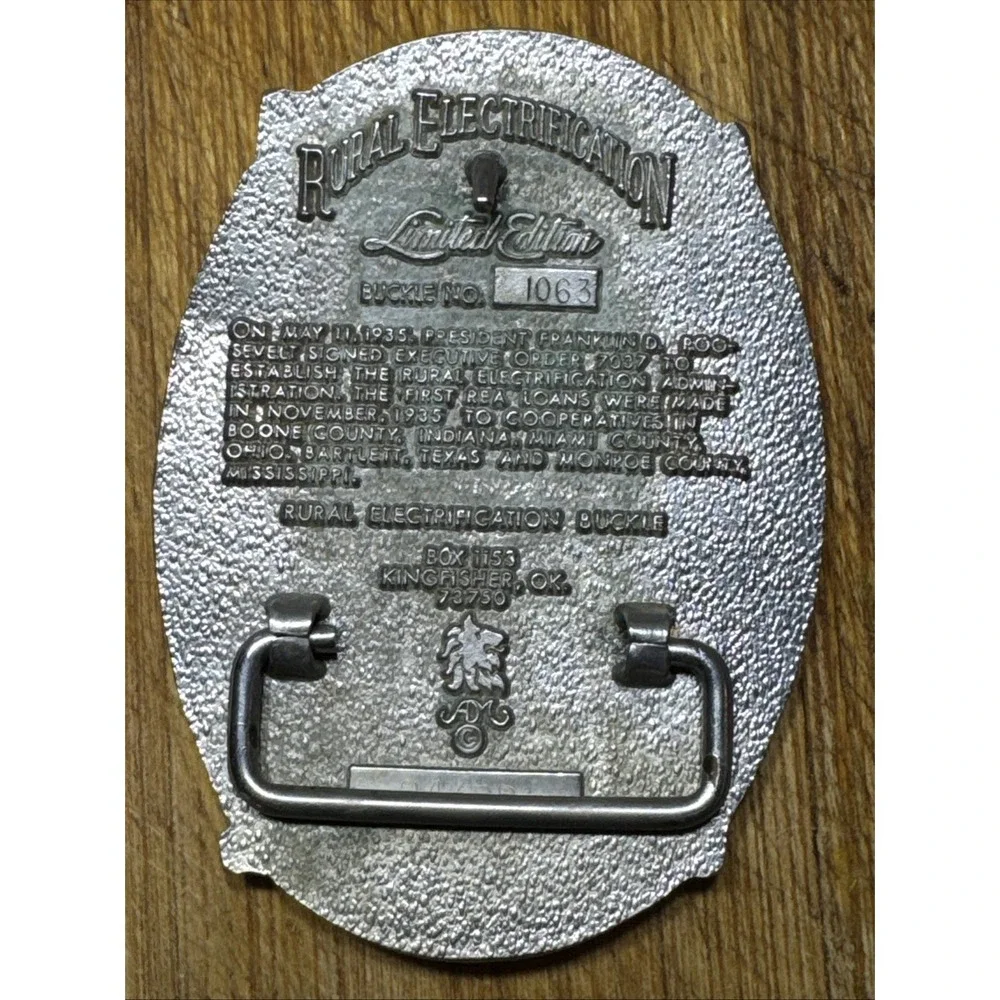 Rural Electrification Project Workers IBEW Solid Brass 1980's Belt Buckle Rare